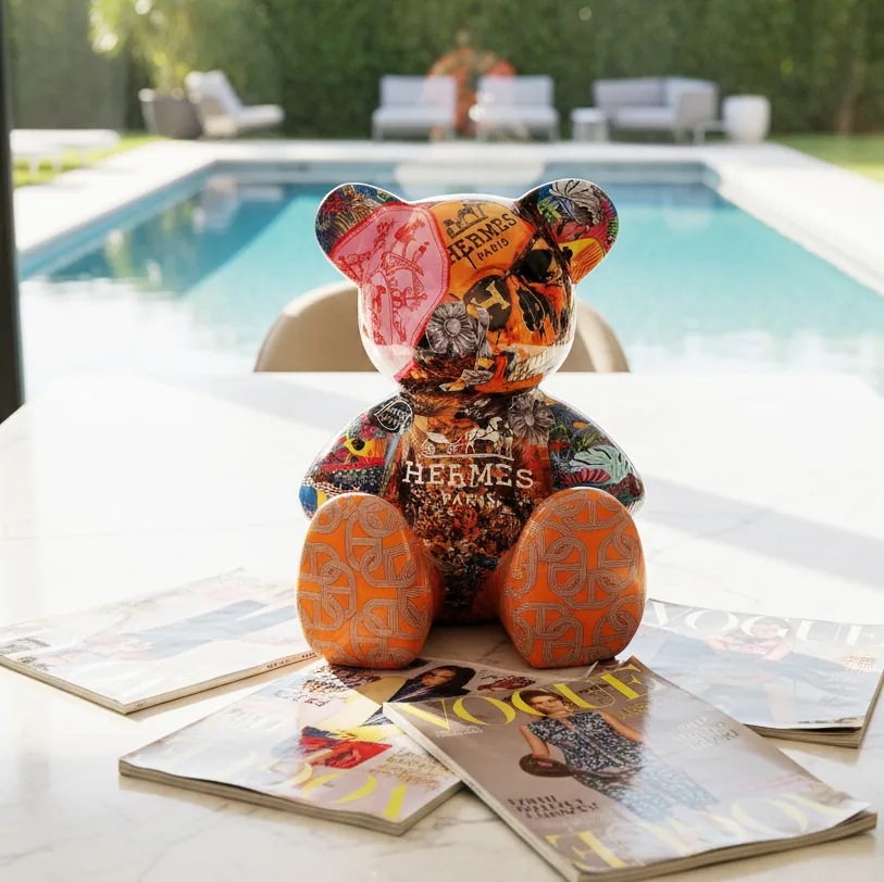 Teddybeer Beeld Hommage to Hermès 34cm Pop Art Decoratie — detailfoto 2