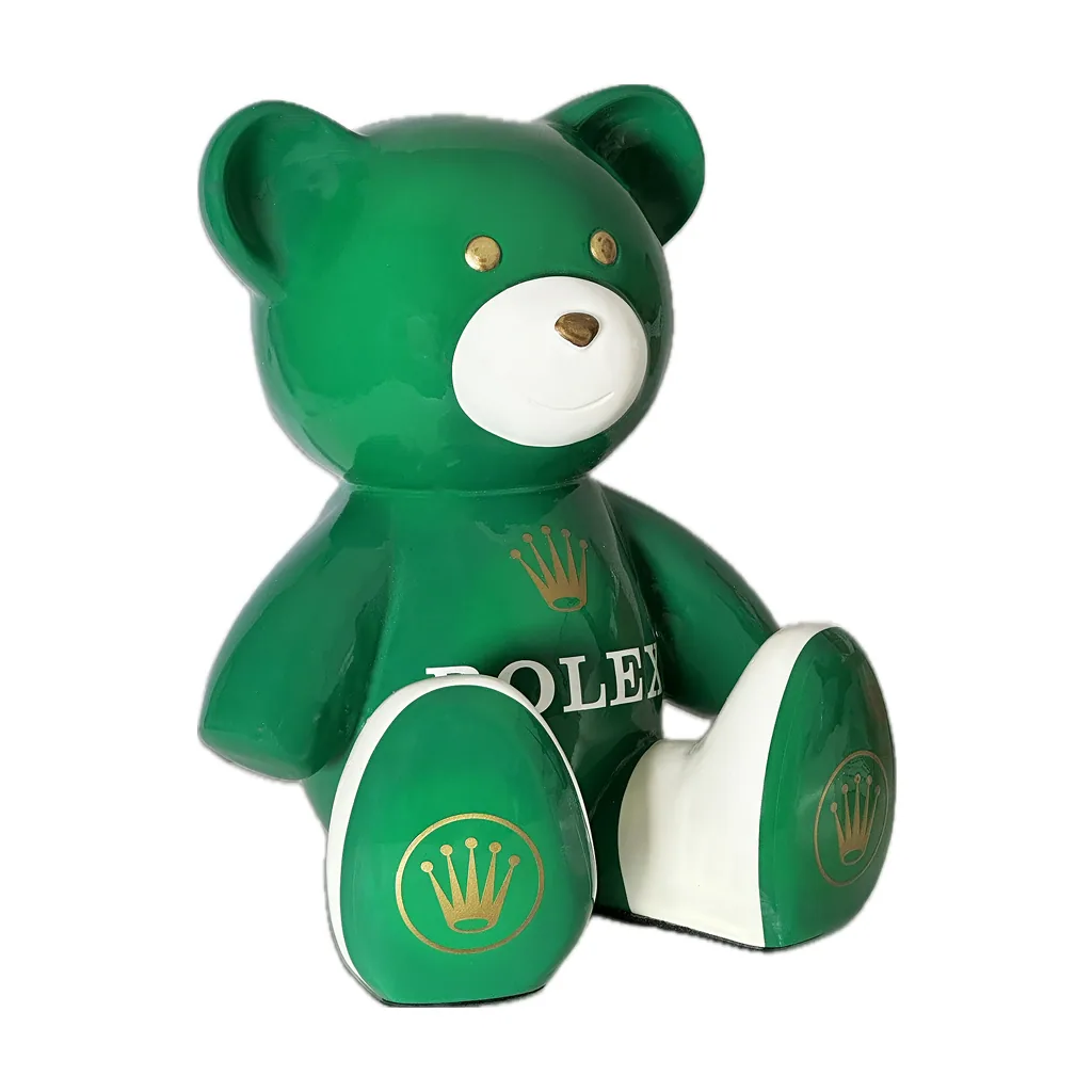 Teddybeer Beeld Hommage to Rolex Groen Goud 34cm Pop Art Decoratie — detailfoto 2