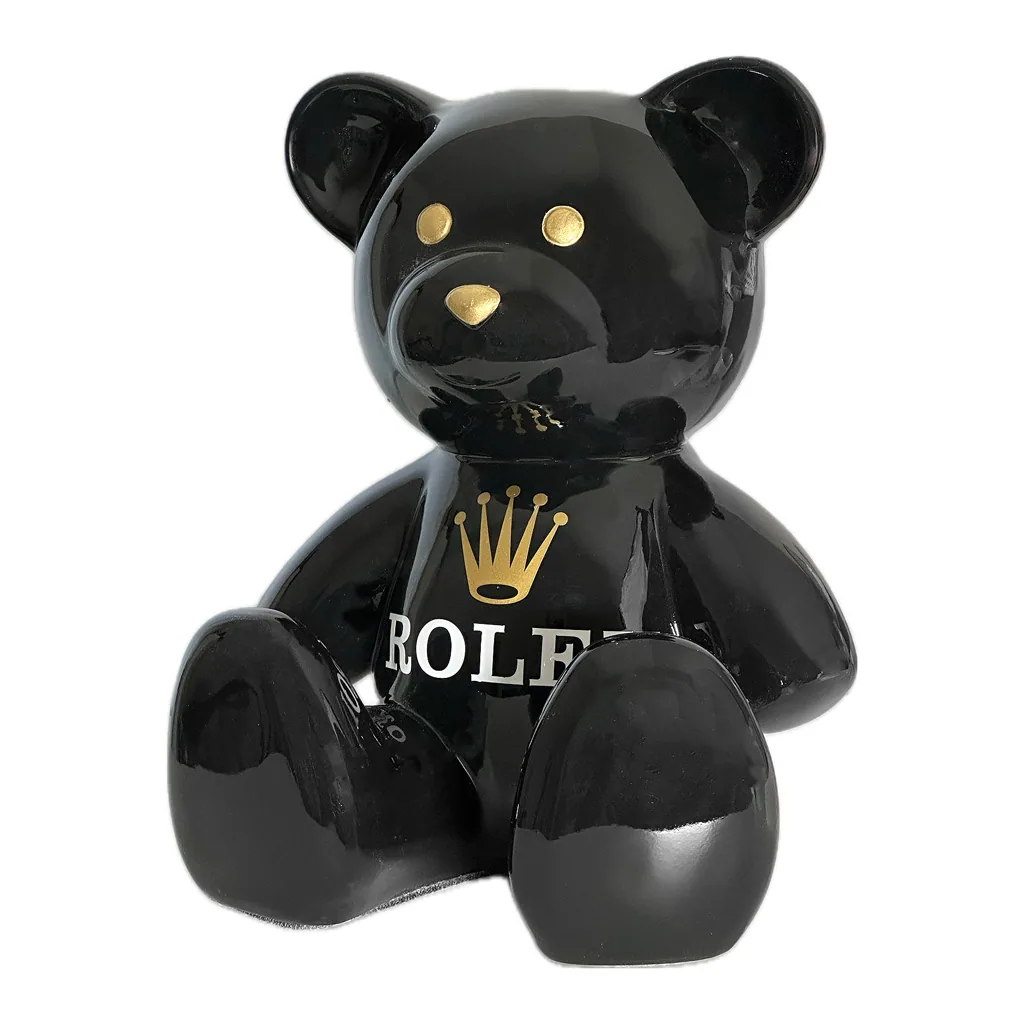 Teddybeer Beeld Hommage to Rolex Zwart Goud 34cm Pop Art Decoratie