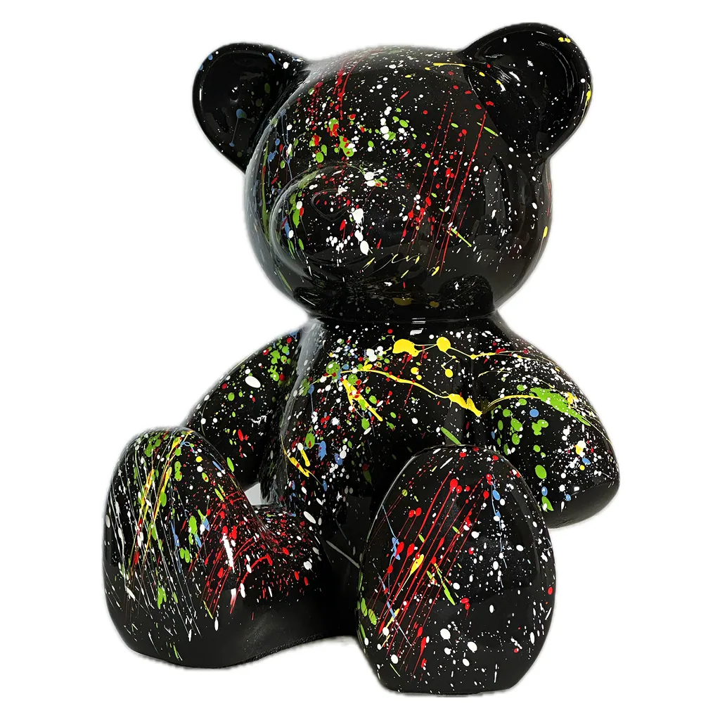 Teddybeer Beeld Zittend 34cm Zwart Splash Pop Art Decoratie