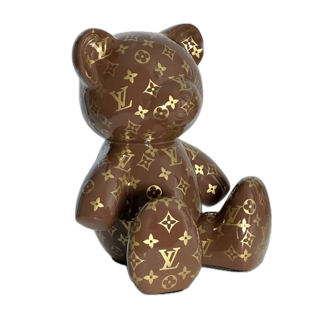 Teddybeer Hommage to Louis Vuitton Bruin Goud 34cm Pop Art Decoratie — detailfoto 2
