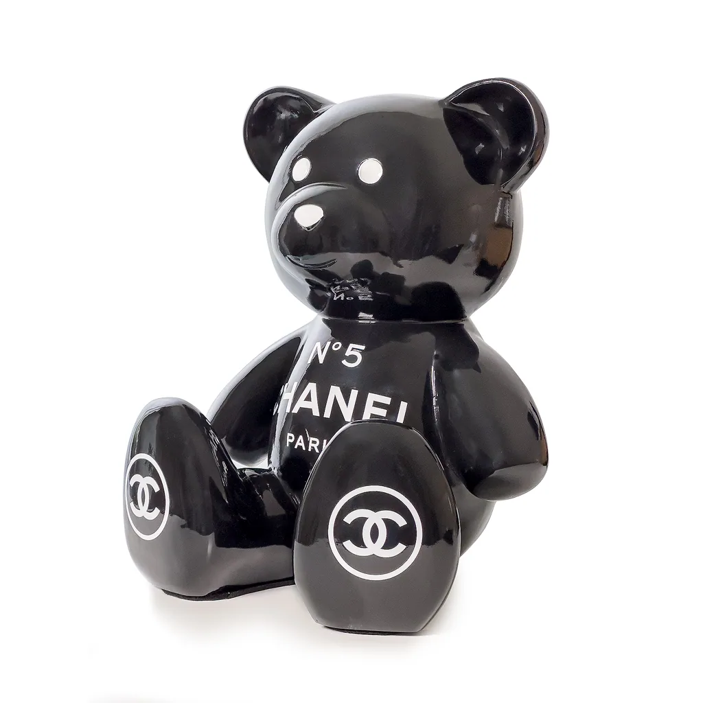 Teddybeer Luxe Beeld 34cm Hommage to Chanel n°5 Zittend Popart