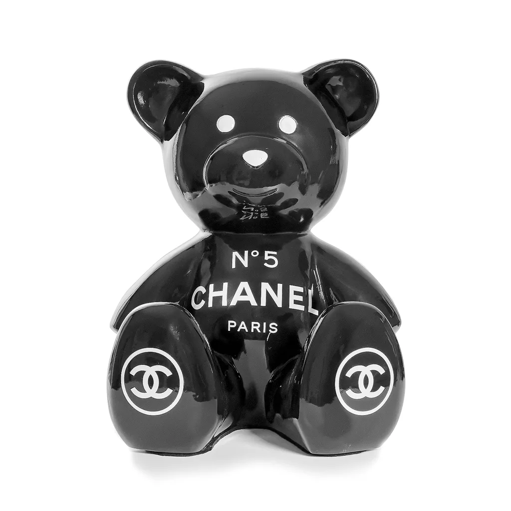 Teddybeer Luxe Beeld 34cm Hommage to Chanel n°5 Zittend Popart — detailfoto 3