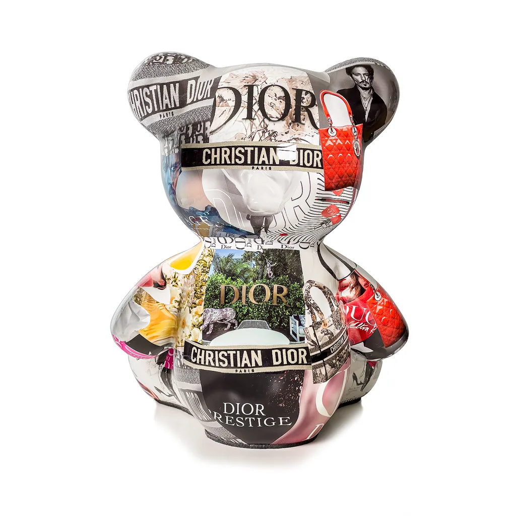 Teddybeer Luxe Beeld 34cm Hommage to Dior Zittend Popart — detailfoto 3