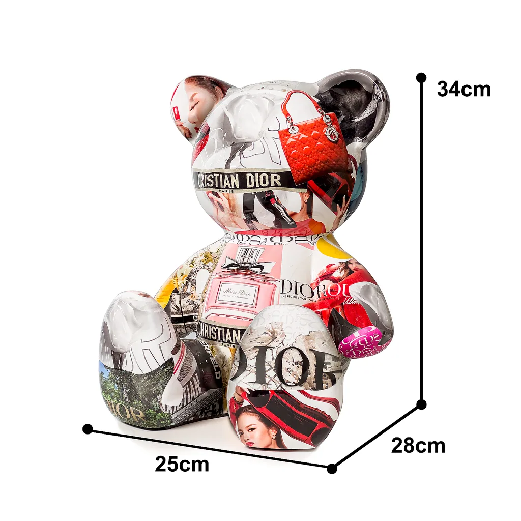 Teddybeer Luxe Beeld 34cm Hommage to Dior Zittend Popart — detailfoto 4