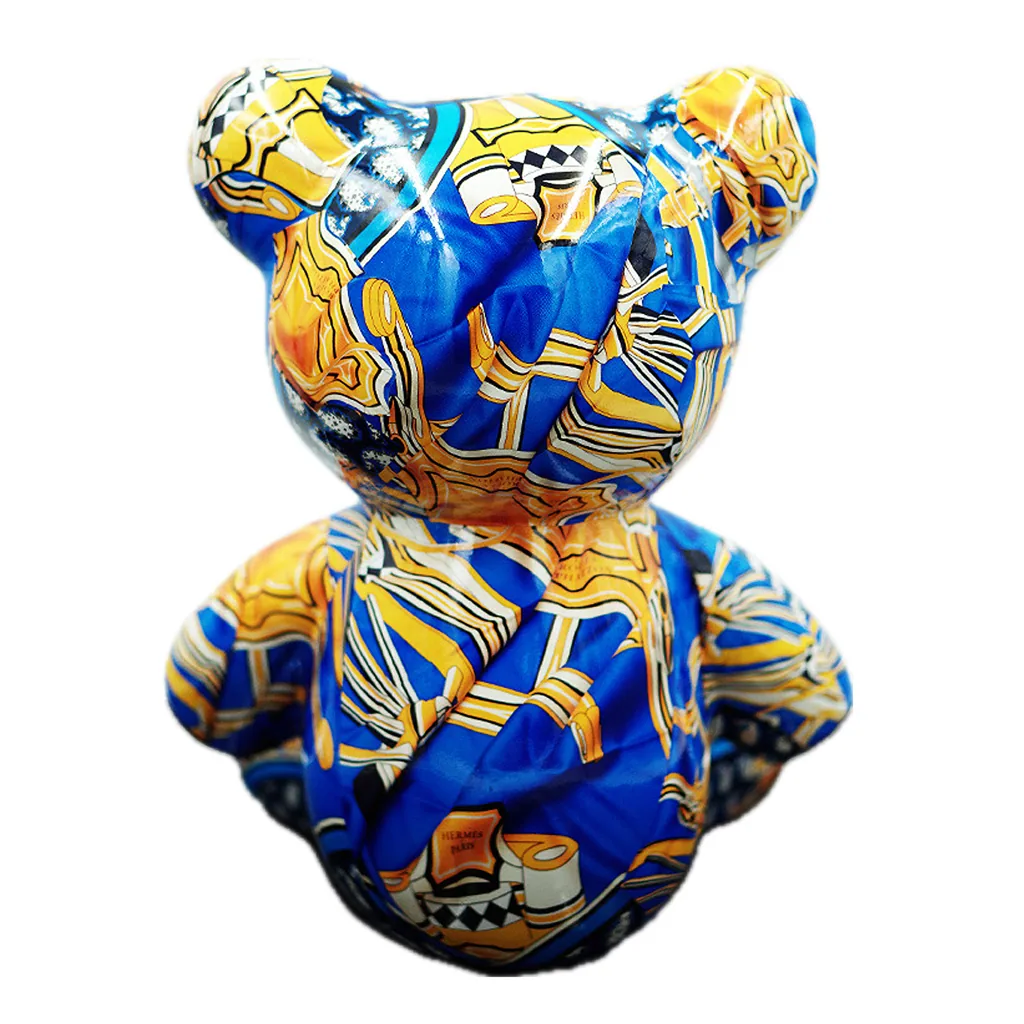 Teddybeer Luxe Beeld 34cm Hommage to Hermès Blauw Zittend Popart — detailfoto 2