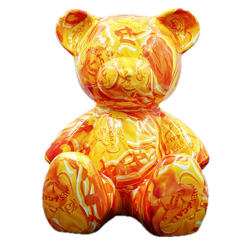 Teddybeer Luxe Beeld 34cm Hommage to Hermès Oranje n°5 Zittend Popart