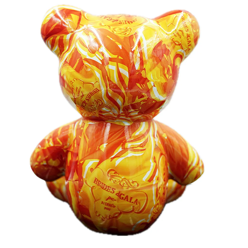 Teddybeer Luxe Beeld 34cm Hommage to Hermès Oranje n°5 Zittend Popart — detailfoto 2