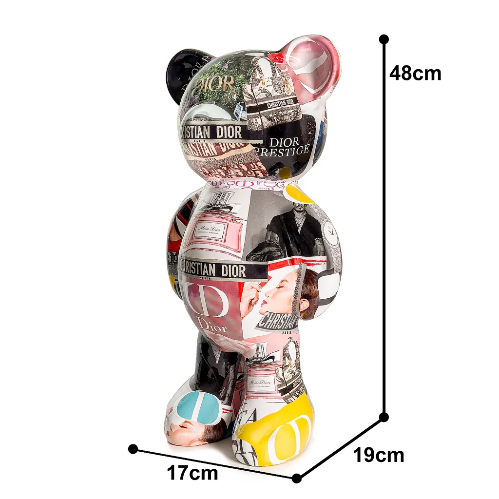 Teddybeer Staand Luxe Beeld 48cm Hommage to Dior Popart — detailfoto 3