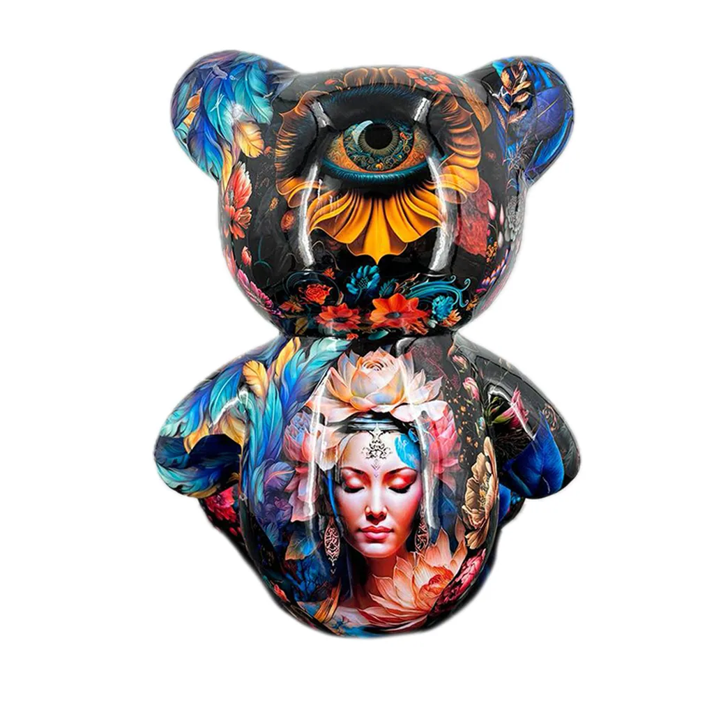 Teddybeer Zittend Luxe Beeld 34cm Dark Goa Popart — detailfoto 2