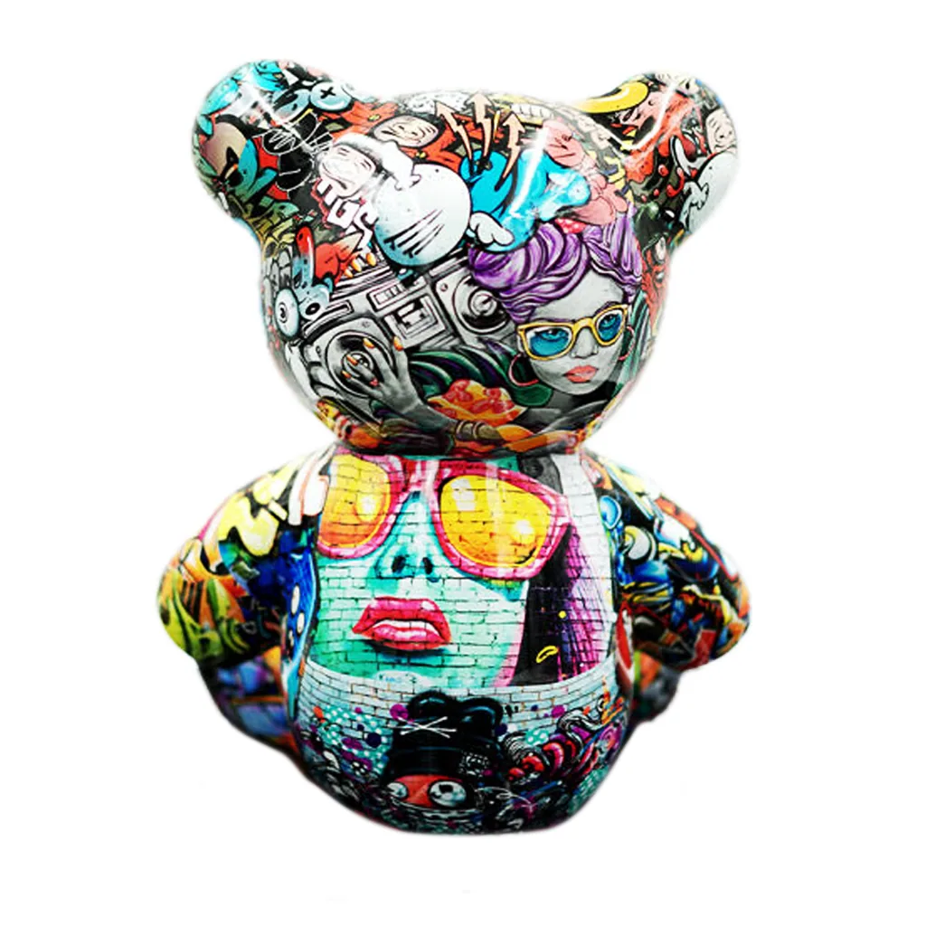 Teddybeer Zittend Luxe Beeld 34cm Graffiti — detailfoto 2